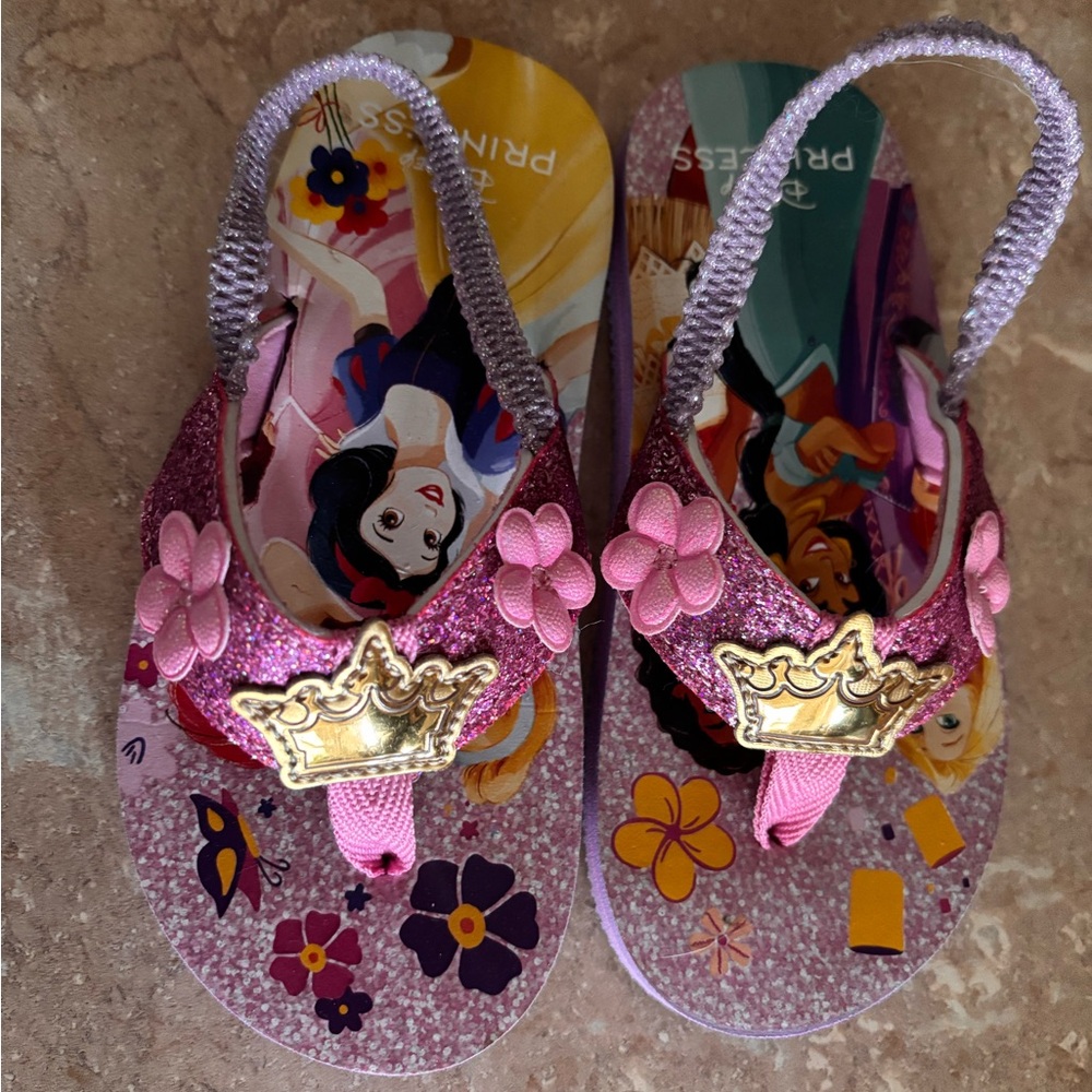 Disney Princess Pink and Purple Glitter Flip Flops